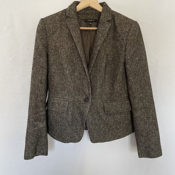 Ann Taylor Womens Tweed Blazer Size 10 Brown-Gray Single Button Long Sleeve - Picture 1 of 9